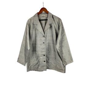 Chicos Design Womens Silk Jacket Size 3  Button-Up Gray